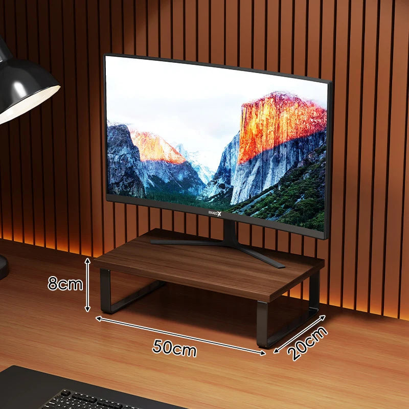 Monitor Stand Wood-Look Top Under-Platform Storage Non-Slip Feet