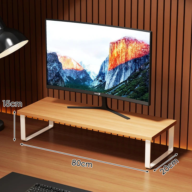 Monitor Stand Wood-Look Top Under-Platform Storage Non-Slip Feet