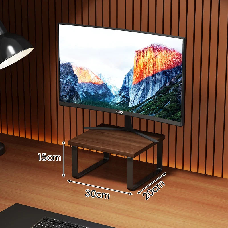 Monitor Stand Wood-Look Top Under-Platform Storage Non-Slip Feet