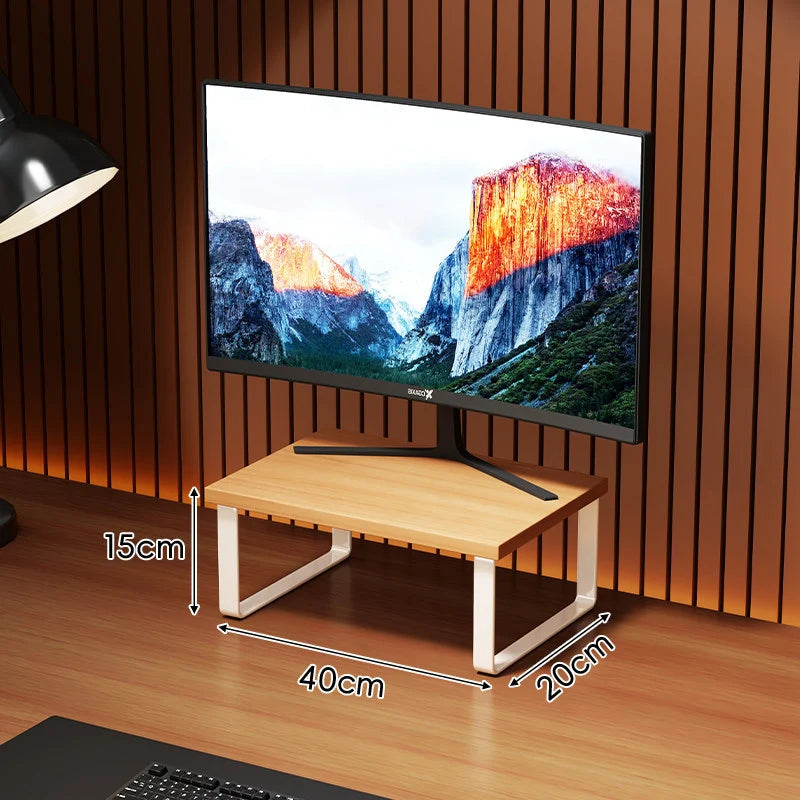 Monitor Stand Wood-Look Top Under-Platform Storage Non-Slip Feet