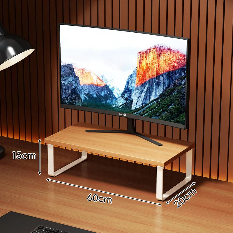 Monitor Stand Wood-Look Top Under-Platform Storage Non-Slip Feet