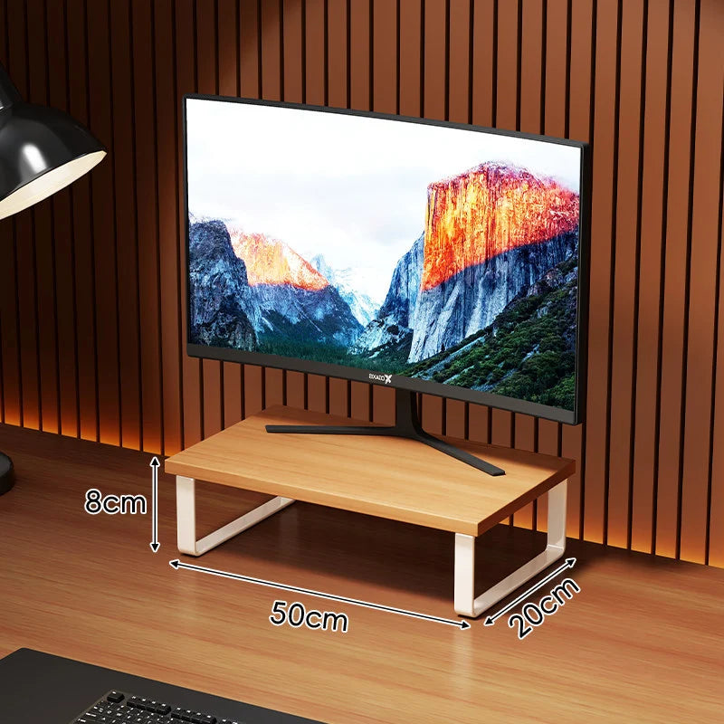 Monitor Stand Wood-Look Top Under-Platform Storage Non-Slip Feet