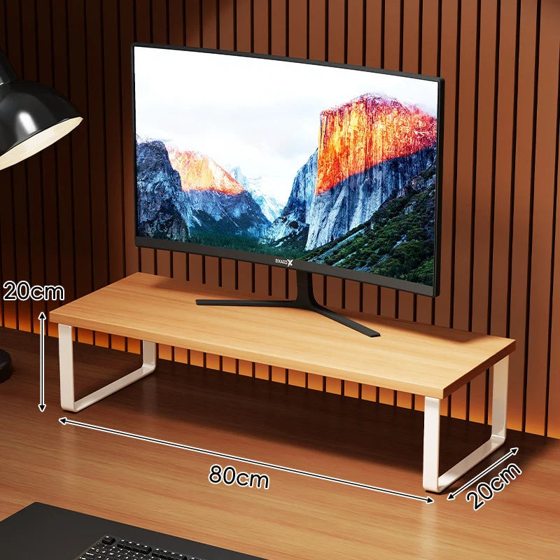 Monitor Stand Wood-Look Top Under-Platform Storage Non-Slip Feet