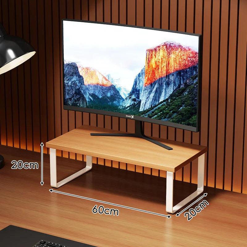 Monitor Stand Wood-Look Top Under-Platform Storage Non-Slip Feet