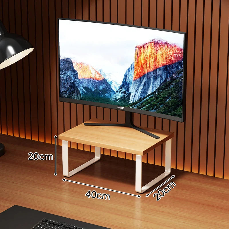 Monitor Stand Wood-Look Top Under-Platform Storage Non-Slip Feet