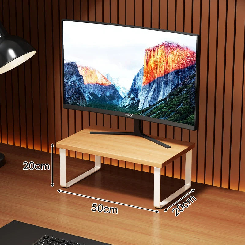 Monitor Stand Wood-Look Top Under-Platform Storage Non-Slip Feet