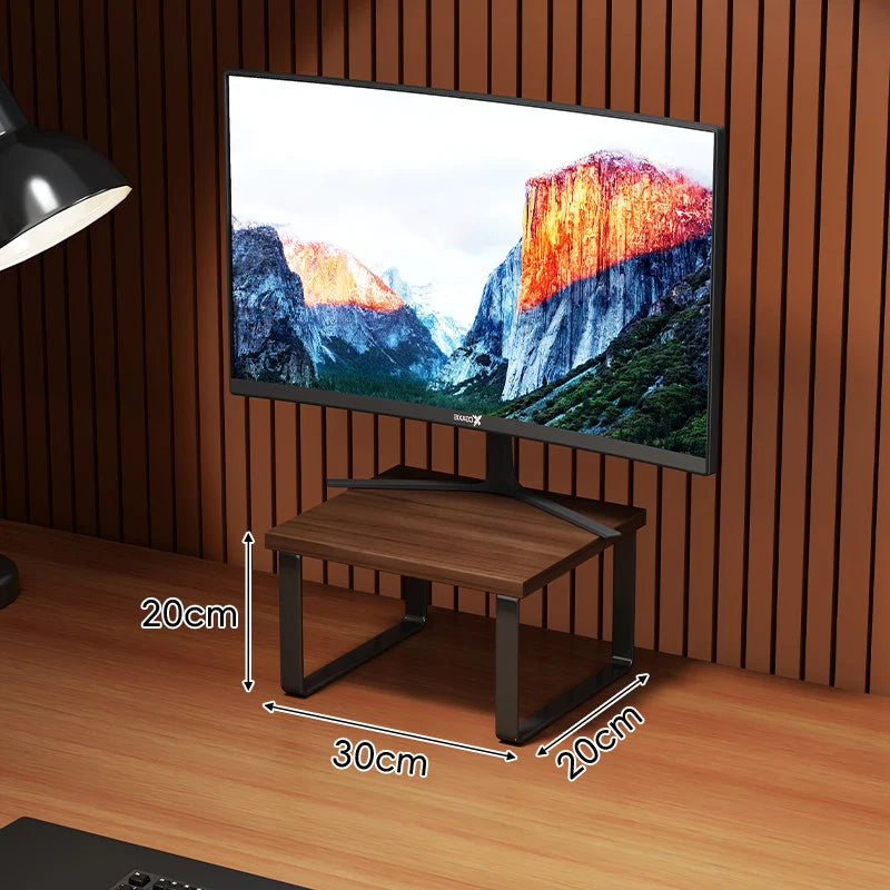 Monitor Stand Wood-Look Top Under-Platform Storage Non-Slip Feet