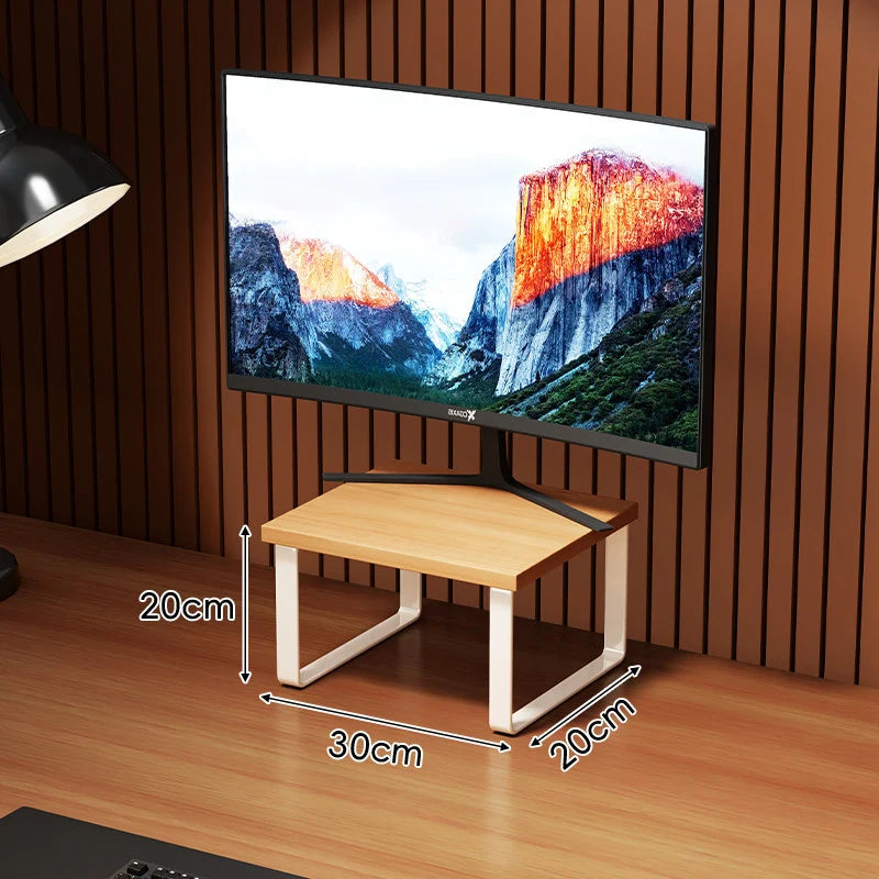 Monitor Stand Wood-Look Top Under-Platform Storage Non-Slip Feet