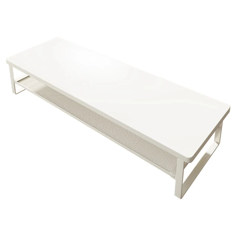 Monitor Stand Wood Top Ventilated Mesh Storage Shelf
