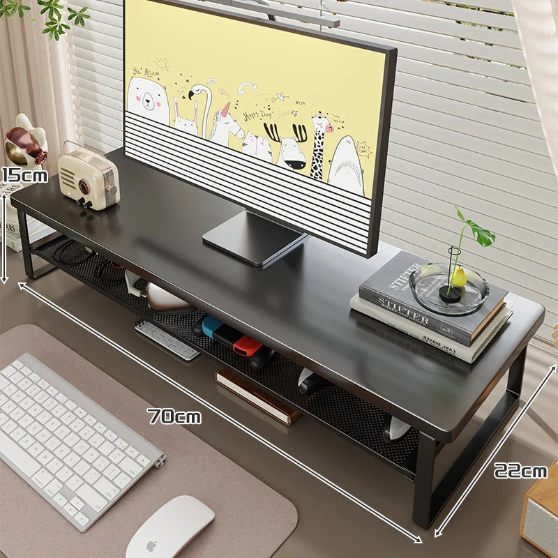 Monitor Stand Wood Top Ventilated Mesh Storage Shelf