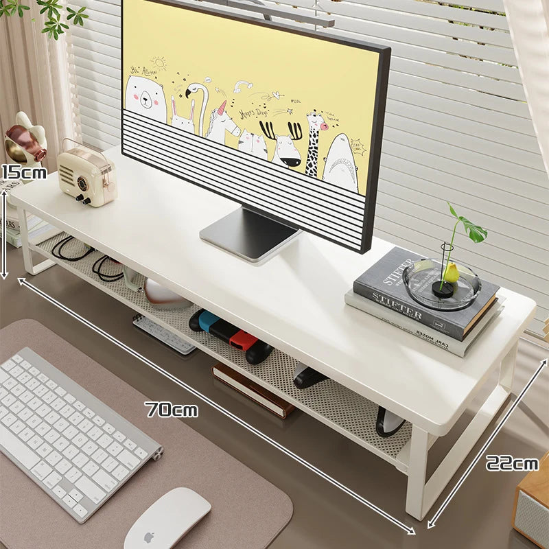 Monitor Stand Wood Top Ventilated Mesh Storage Shelf