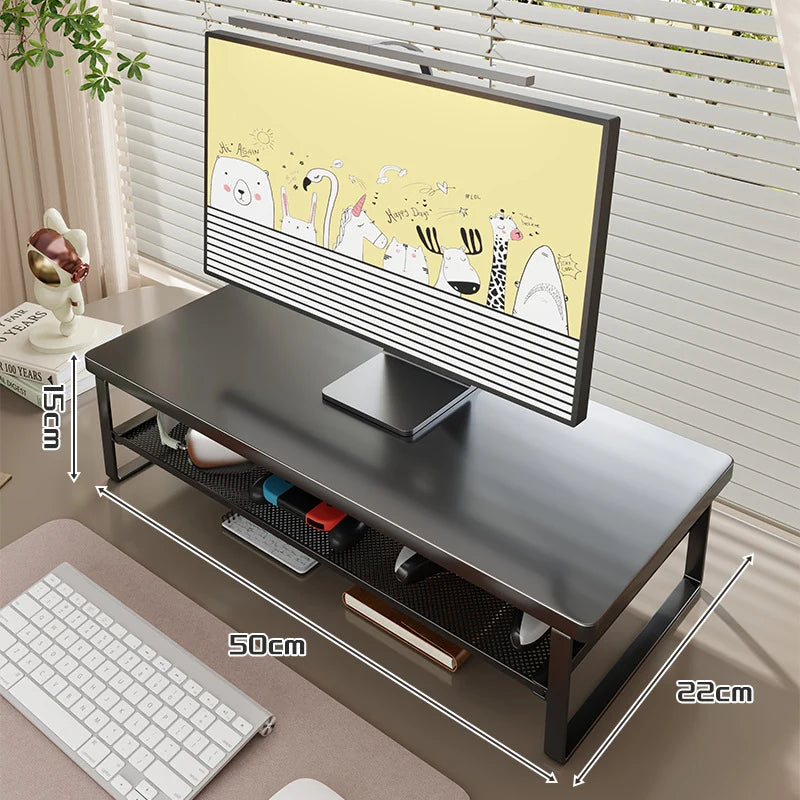 Monitor Stand Wood Top Ventilated Mesh Storage Shelf