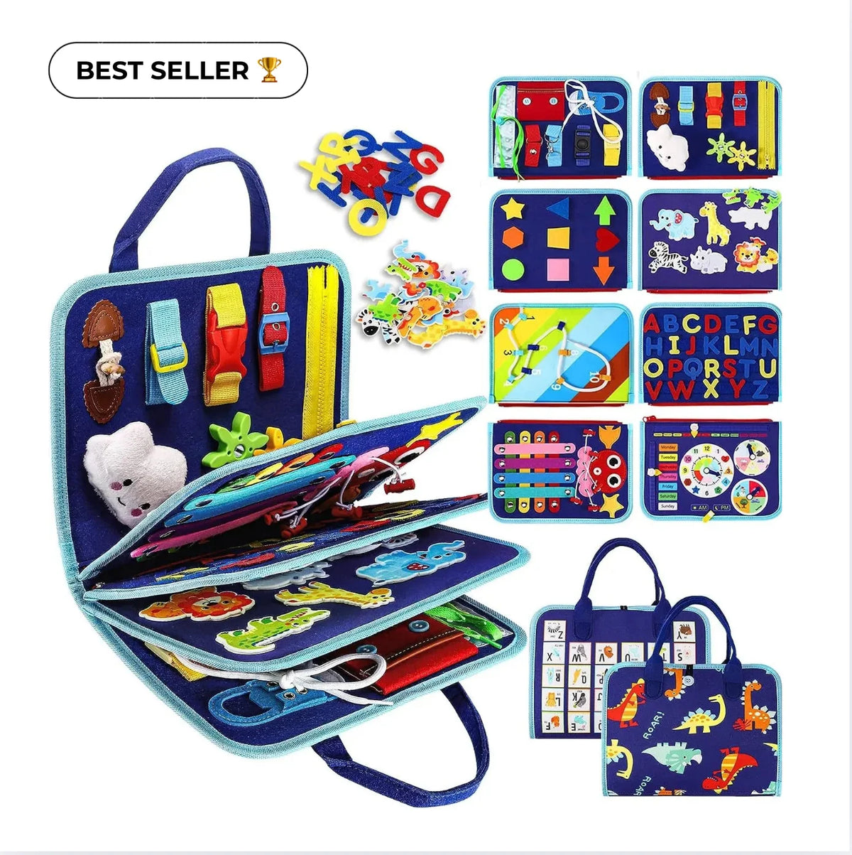 Montessori Activity Book Felt Fabric 8 Interactive Pages for Life Skills