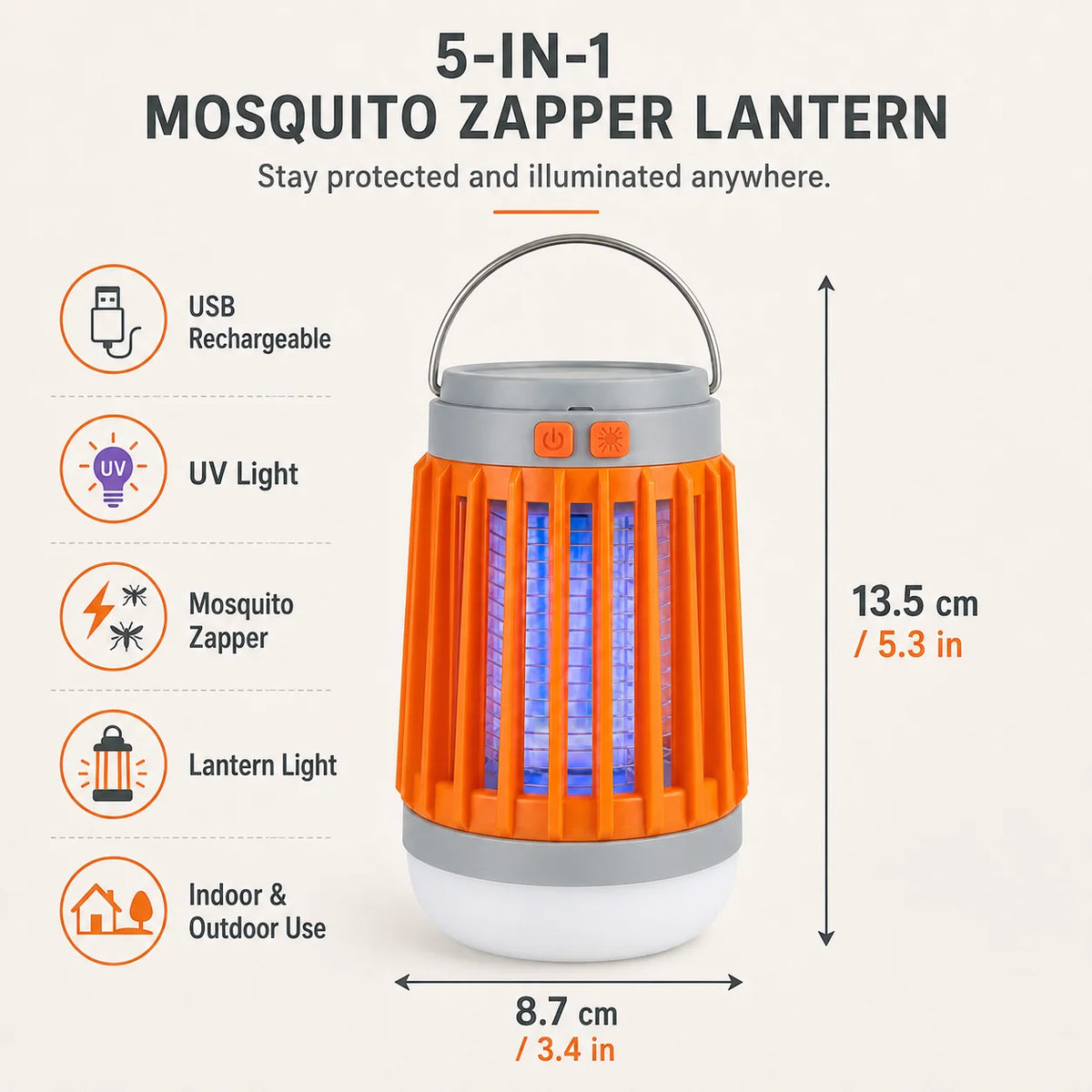 Mosquito Zapper Lantern USB Rechargeable UV Light