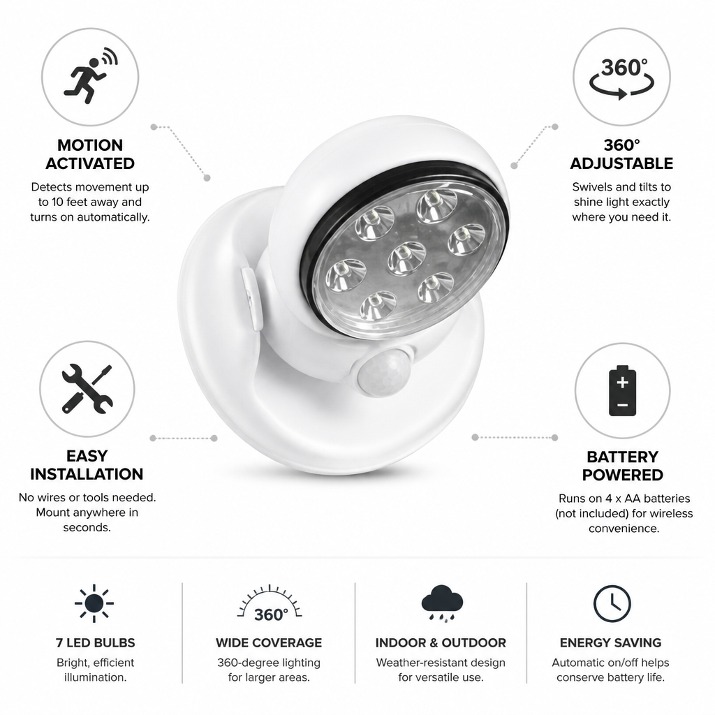 Motion-Activated 360 Degree Adjustable LED Sensor Light (Battery-Powered)