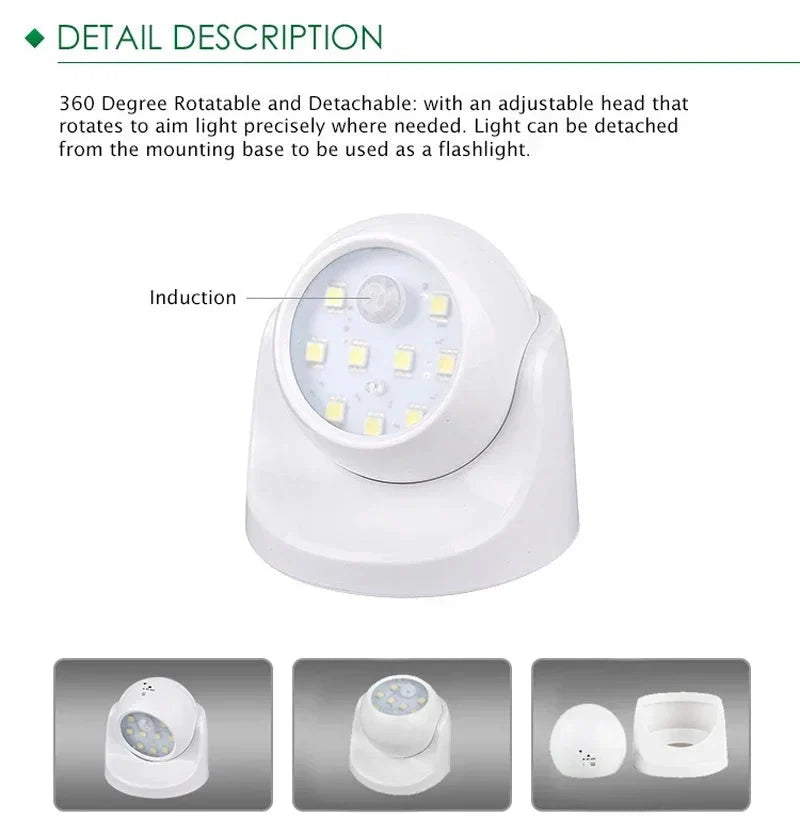 Motion Sensor Spotlight 360 Degree Rotatable Battery-Powered & Weatherproof