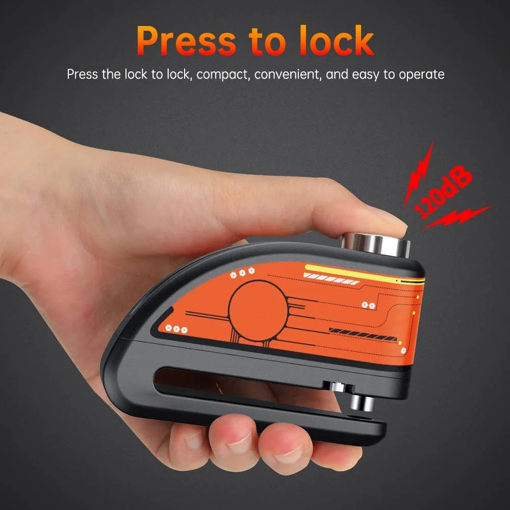 Motorcycle Disc Lock 120 Decibel Alarm Rechargeable IP67 Water Resistant