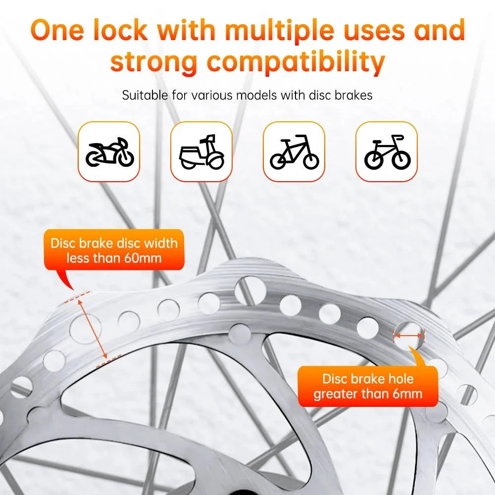 Motorcycle Disc Lock 120 Decibel Alarm Rechargeable IP67 Water Resistant