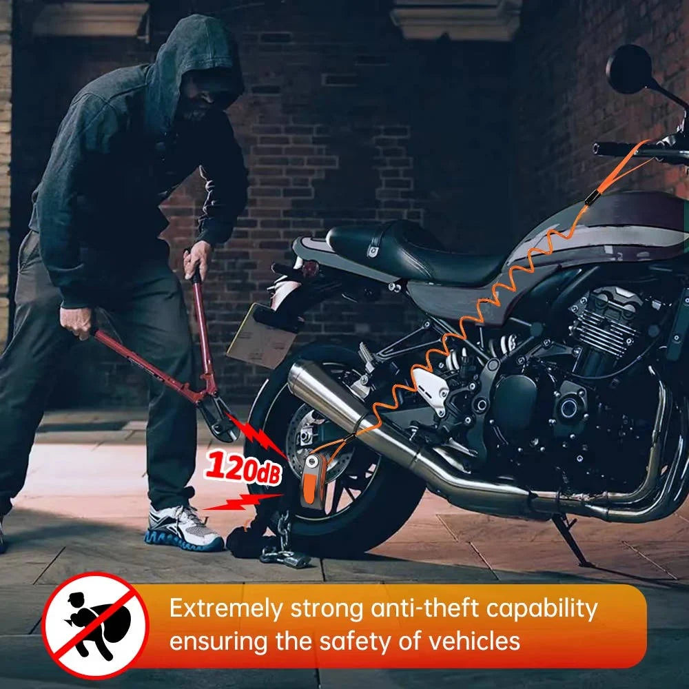 Motorcycle Disc Lock 120 Decibel Alarm Rechargeable IP67 Water Resistant