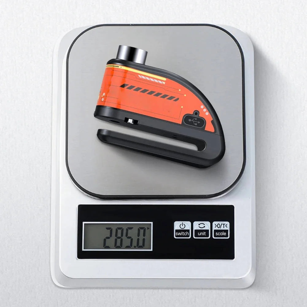 Motorcycle Disc Lock 120 Decibel Alarm Rechargeable IP67 Water Resistant