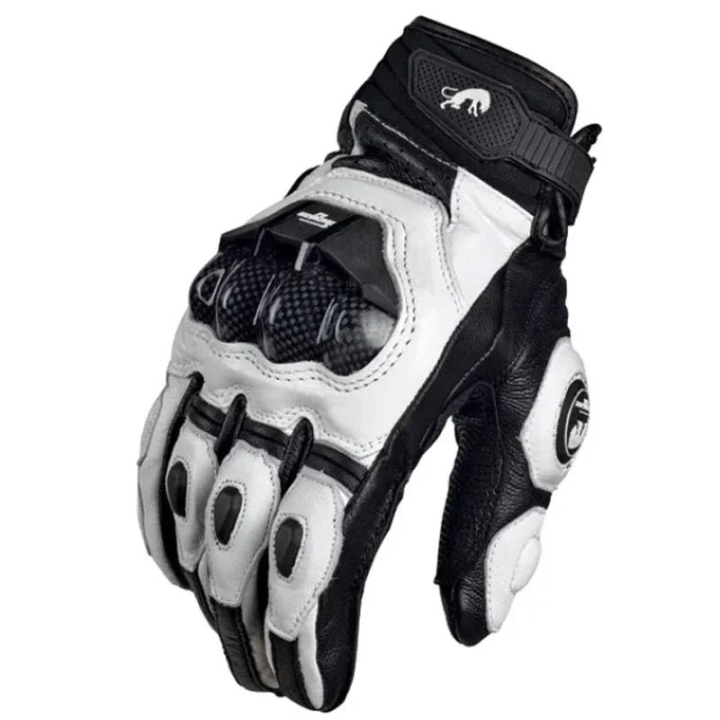 Motorcycle Gloves Genuine Leather Carbon Fiber Waterproof Touchscreen-Compatible