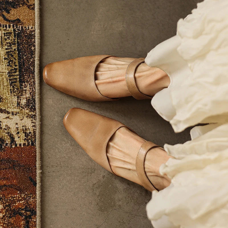 Mules Lambskin Leather Square Toe Wedge Heel