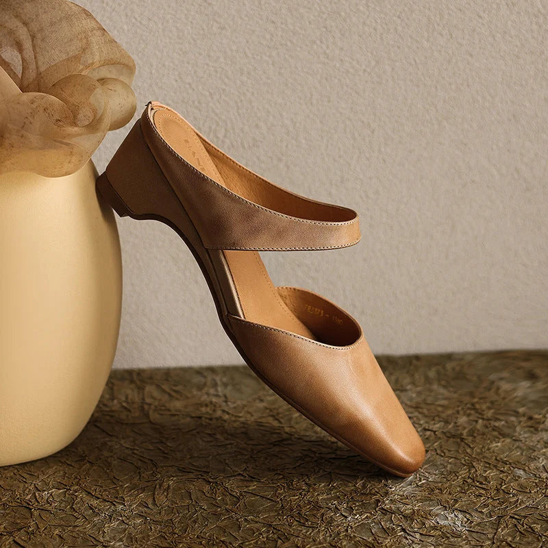Mules Lambskin Leather Square Toe Wedge Heel
