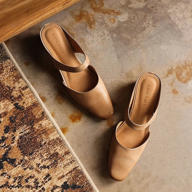 Mules Lambskin Leather Square Toe Wedge Heel