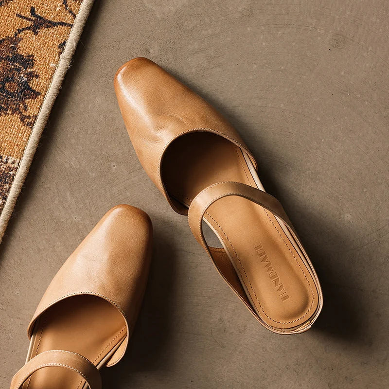 Mules Lambskin Leather Square Toe Wedge Heel