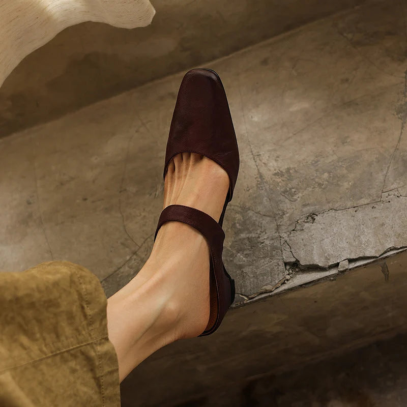 Mules Lambskin Leather Square Toe Wedge Heel