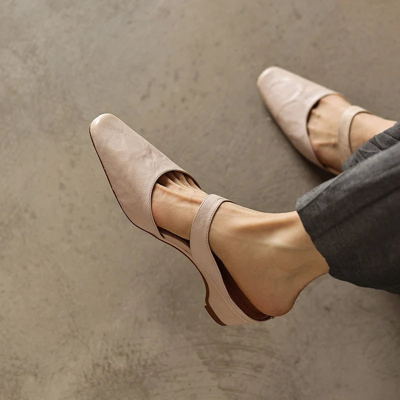 Mules Lambskin Leather Square Toe Wedge Heel