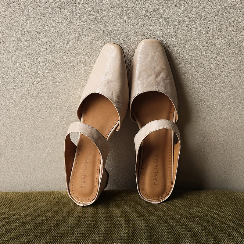 Mules Lambskin Leather Square Toe Wedge Heel