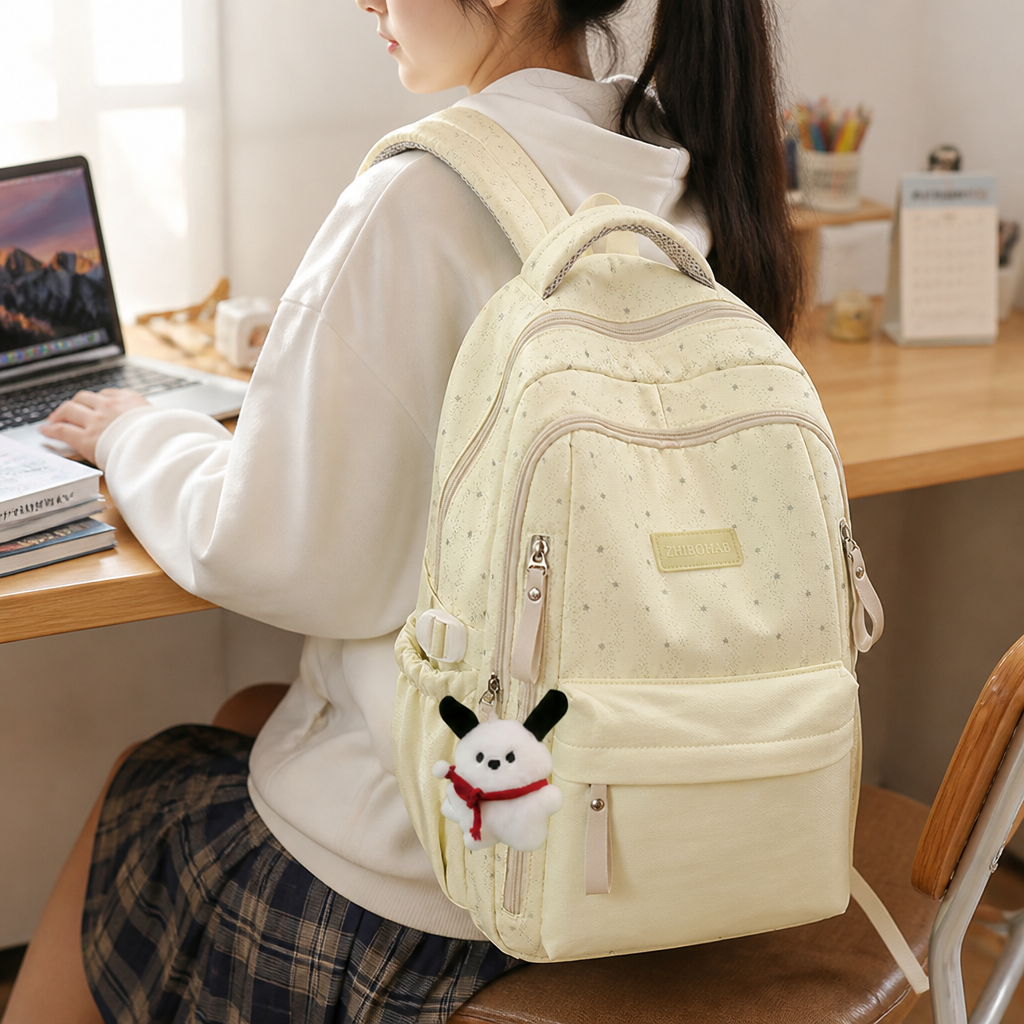 Multi-Compartment Durable Fabric School Backpack