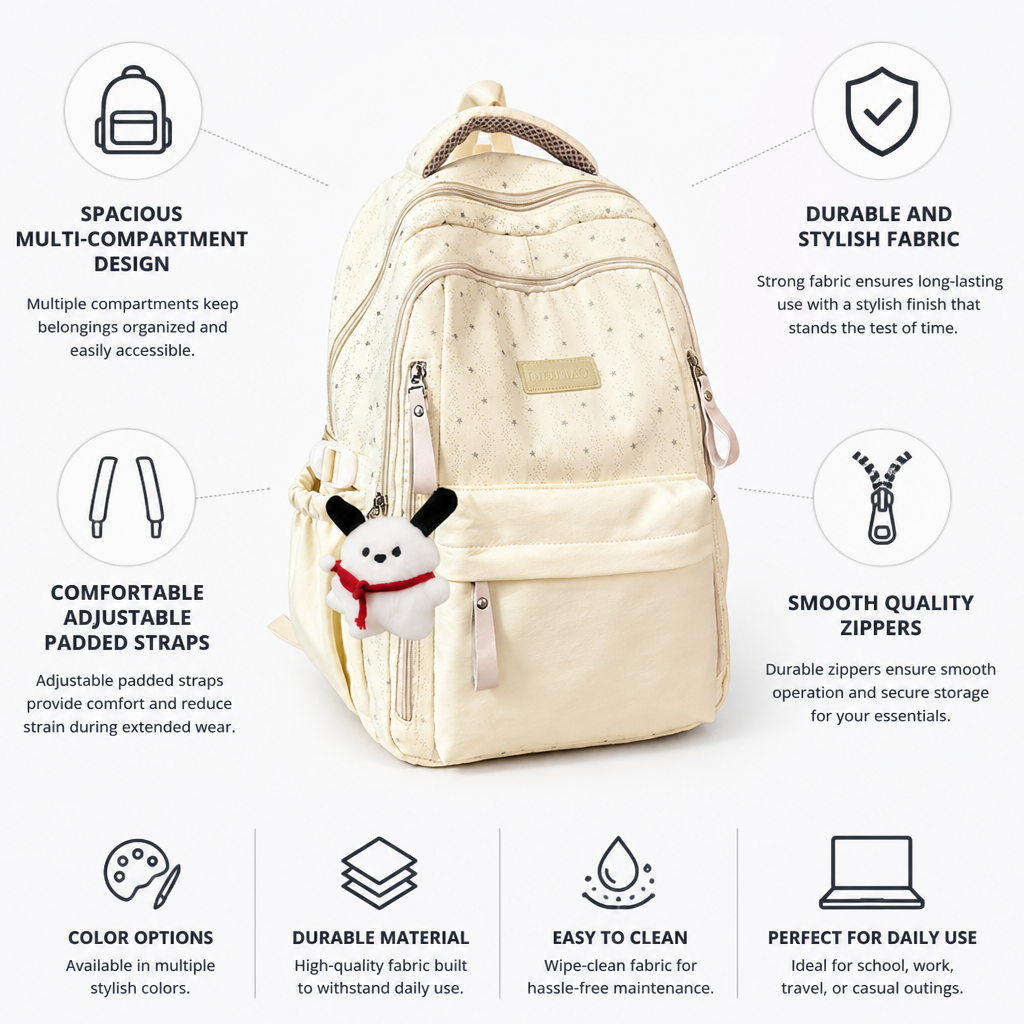 Multi-Compartment Durable Fabric School Backpack