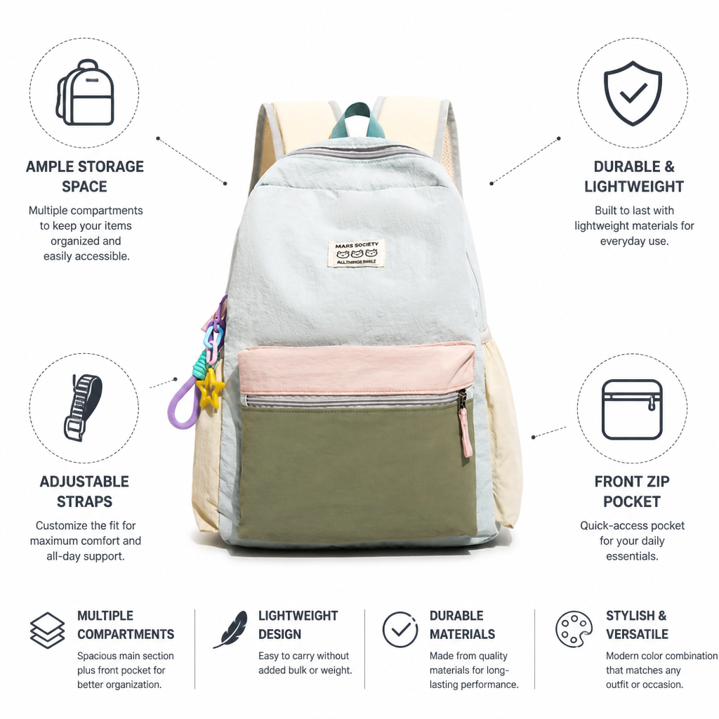 Multi-Compartment Durable & Lightweight School Backpack (Adjustable Straps)