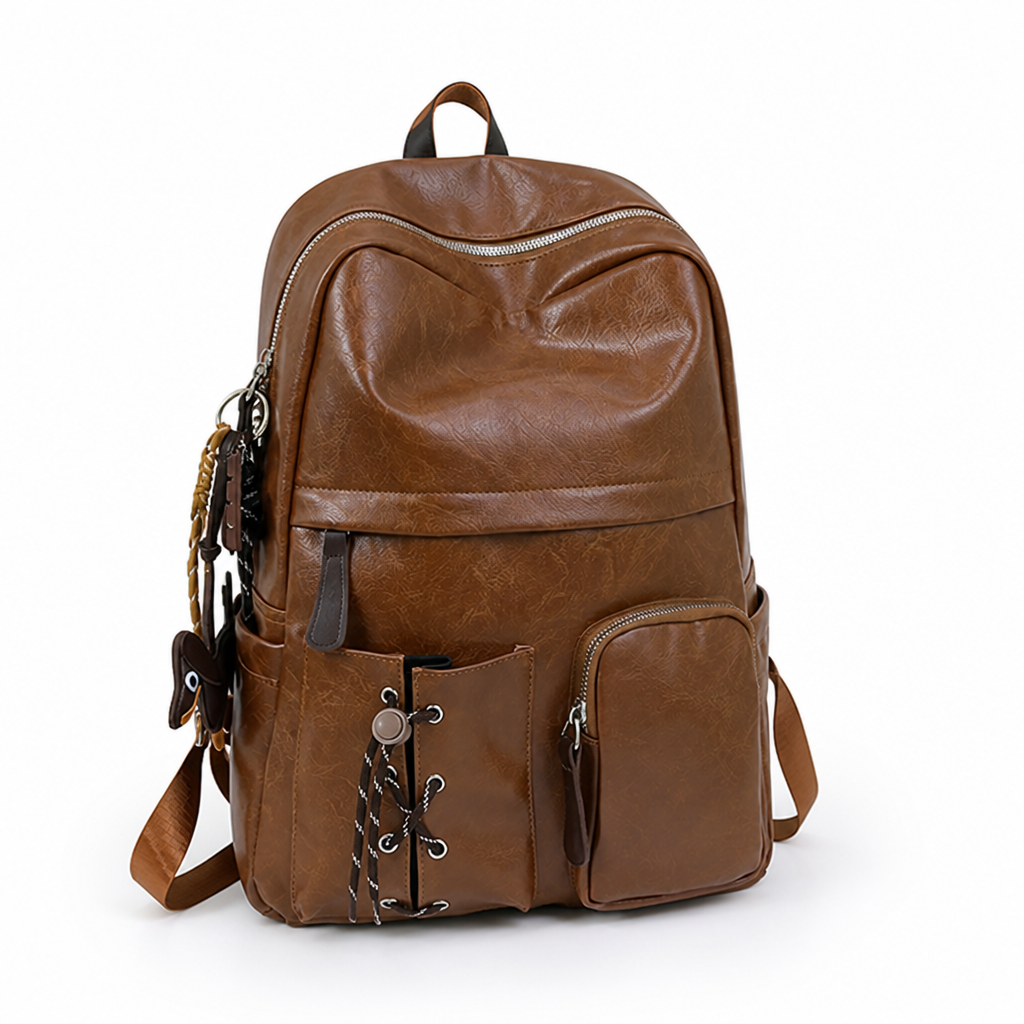 Multi-Compartment Leather School Backpack