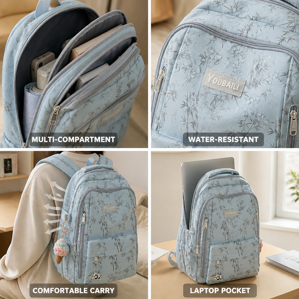 Multi-Compartment Water-Resistant Backpack (Laptop Pocket)