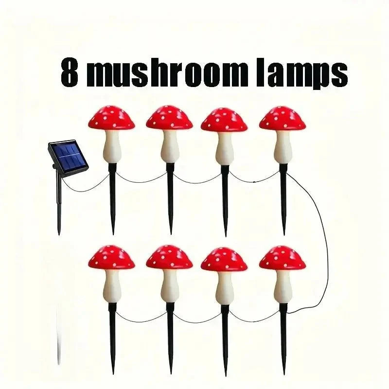 Mushroom String Lights Solar-Powered 8 Modes IP65 Waterproof