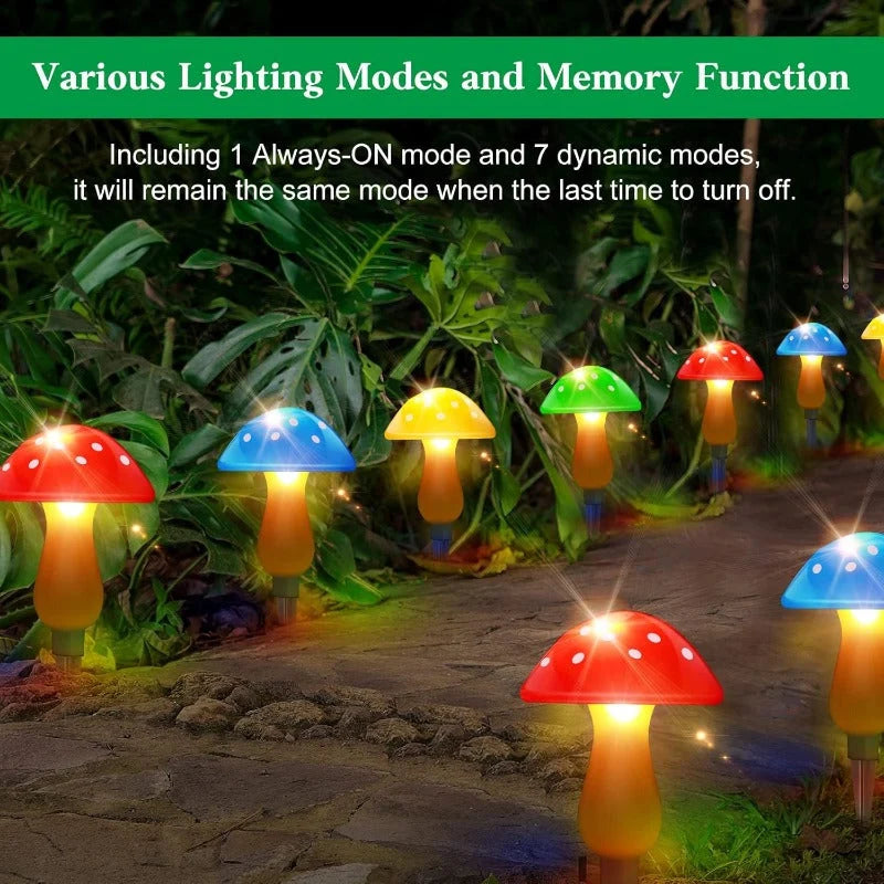 Mushroom String Lights Solar-Powered 8 Modes IP65 Waterproof