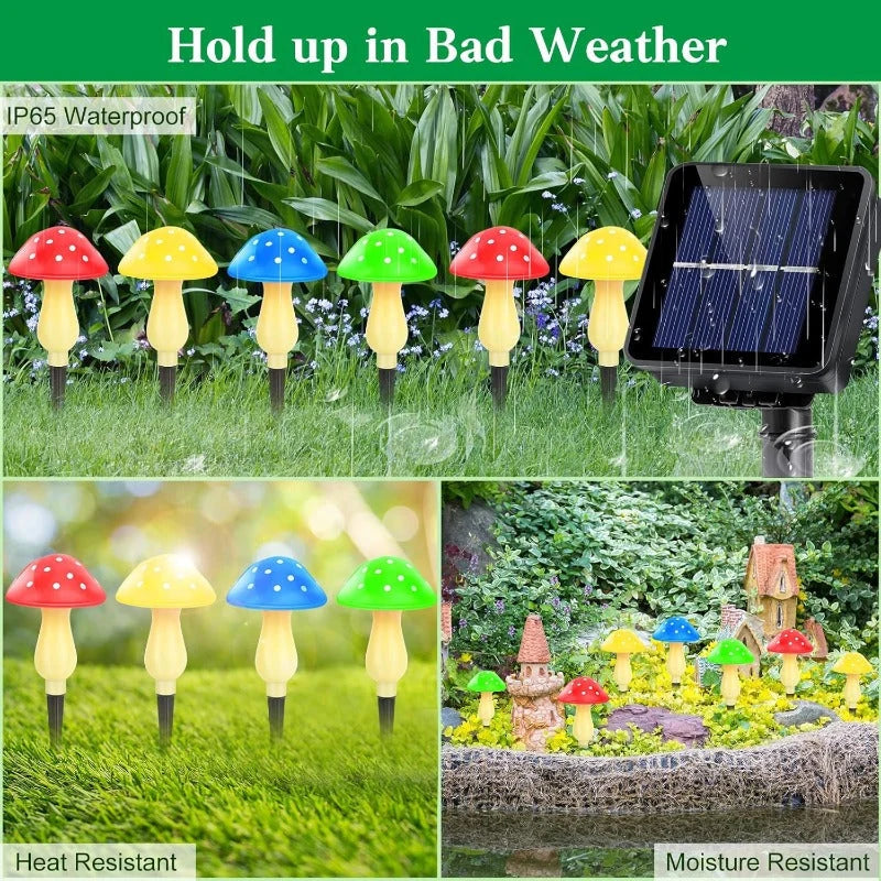 Mushroom String Lights Solar-Powered 8 Modes IP65 Waterproof
