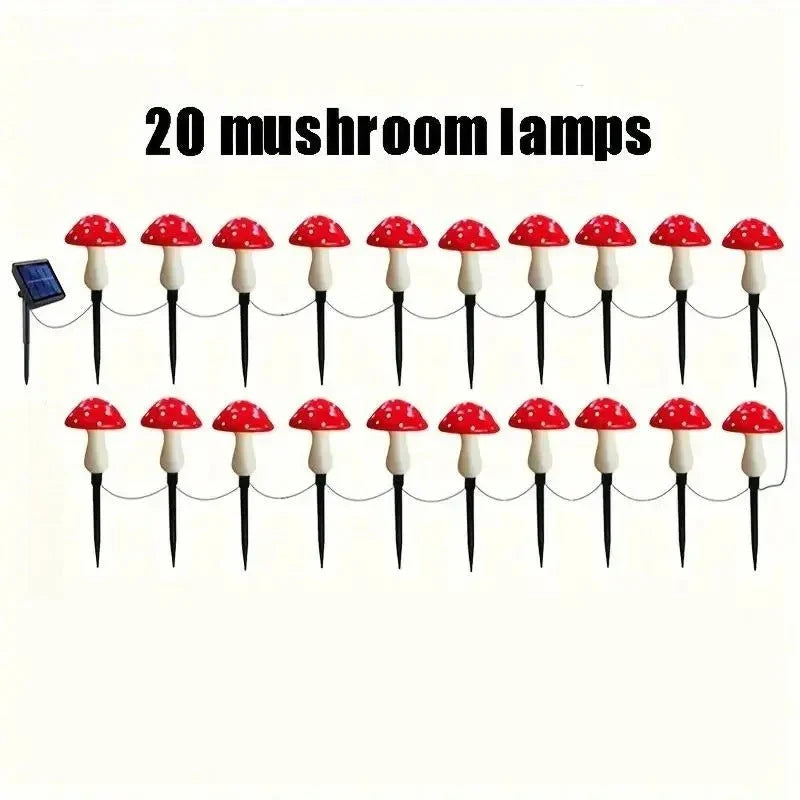 Mushroom String Lights Solar-Powered 8 Modes IP65 Waterproof