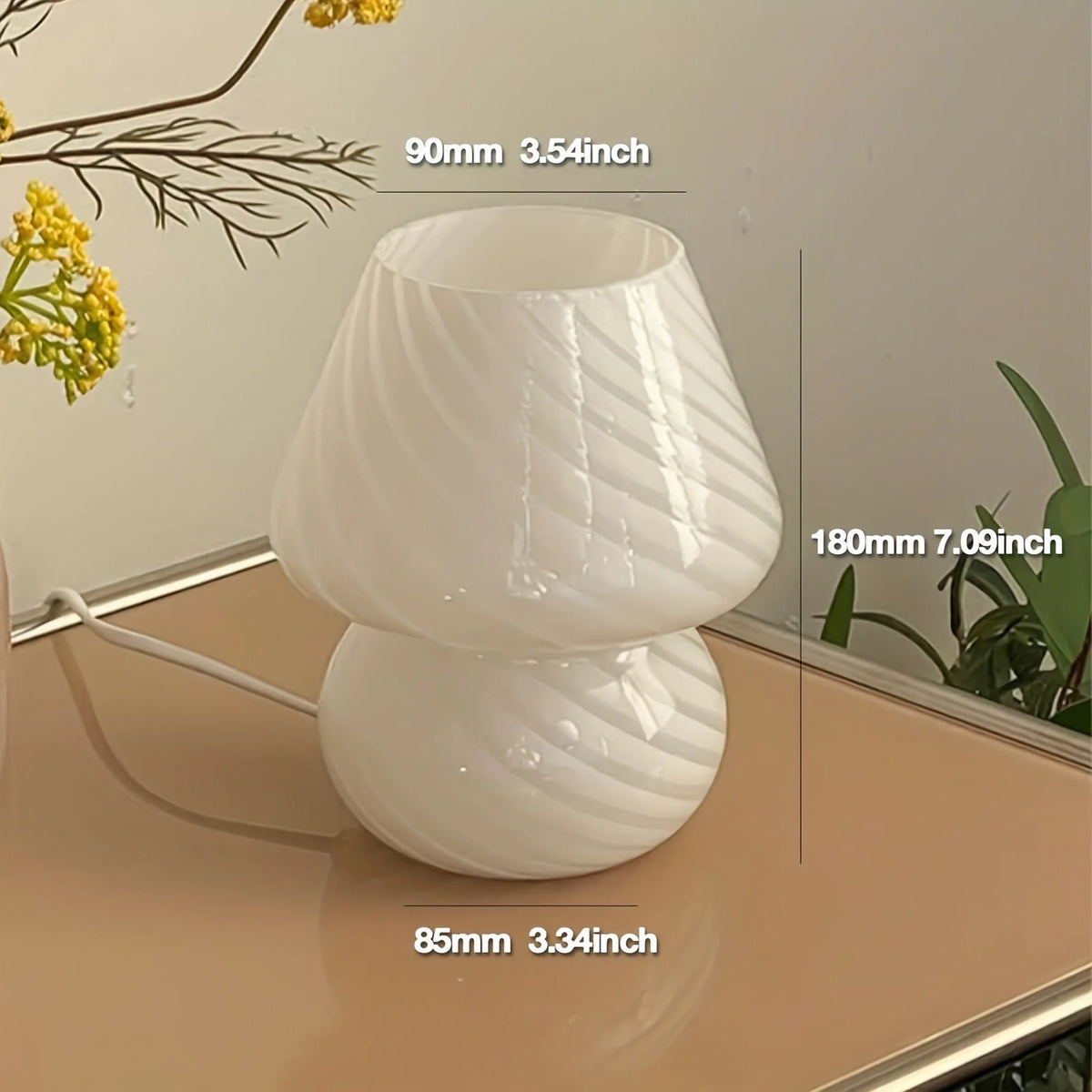 Mushroom Table Lamp Coloured Glass USB Powered & Dimmable