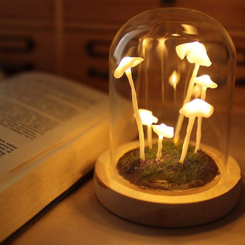 Mushroom Table Lamp Glass Dome Cordless Warm White Light