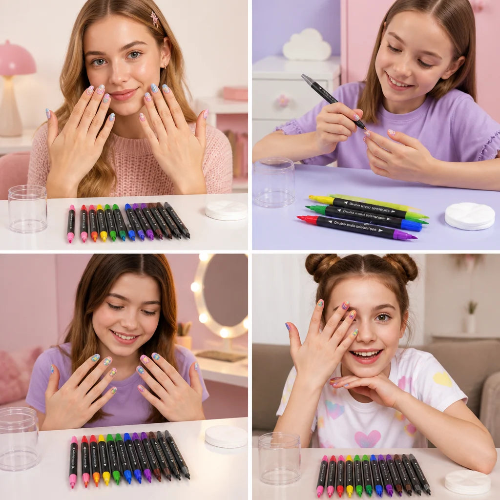 Nail Art Pen Set Dual-Tip 12 Colors
