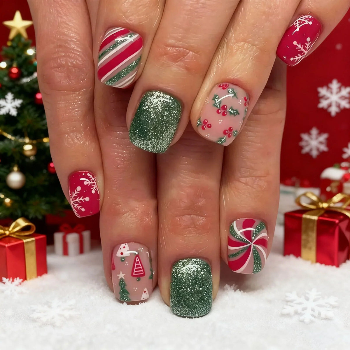 Nail Art Set Festive Holiday Designs & Long-Lasting Finish