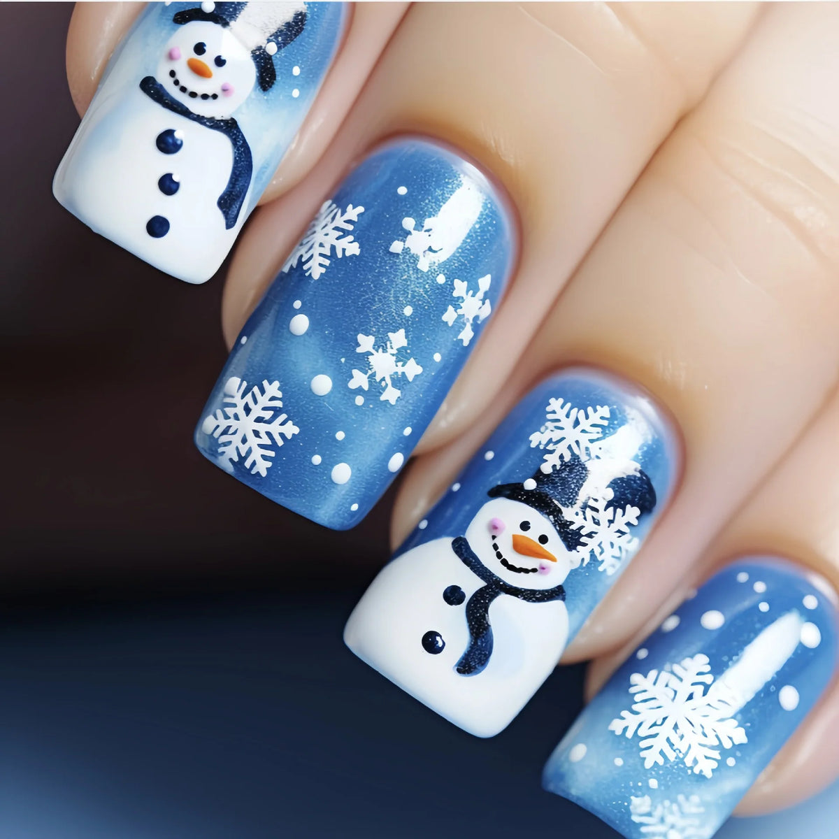 Nail Art Set Hand-Painted Snowman & Snowflake