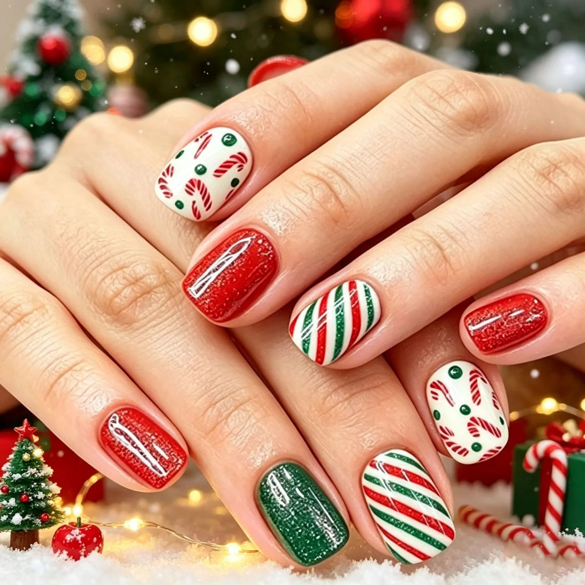 Nail Art Set Holiday-Themed Chip-Resistant 24-Piece