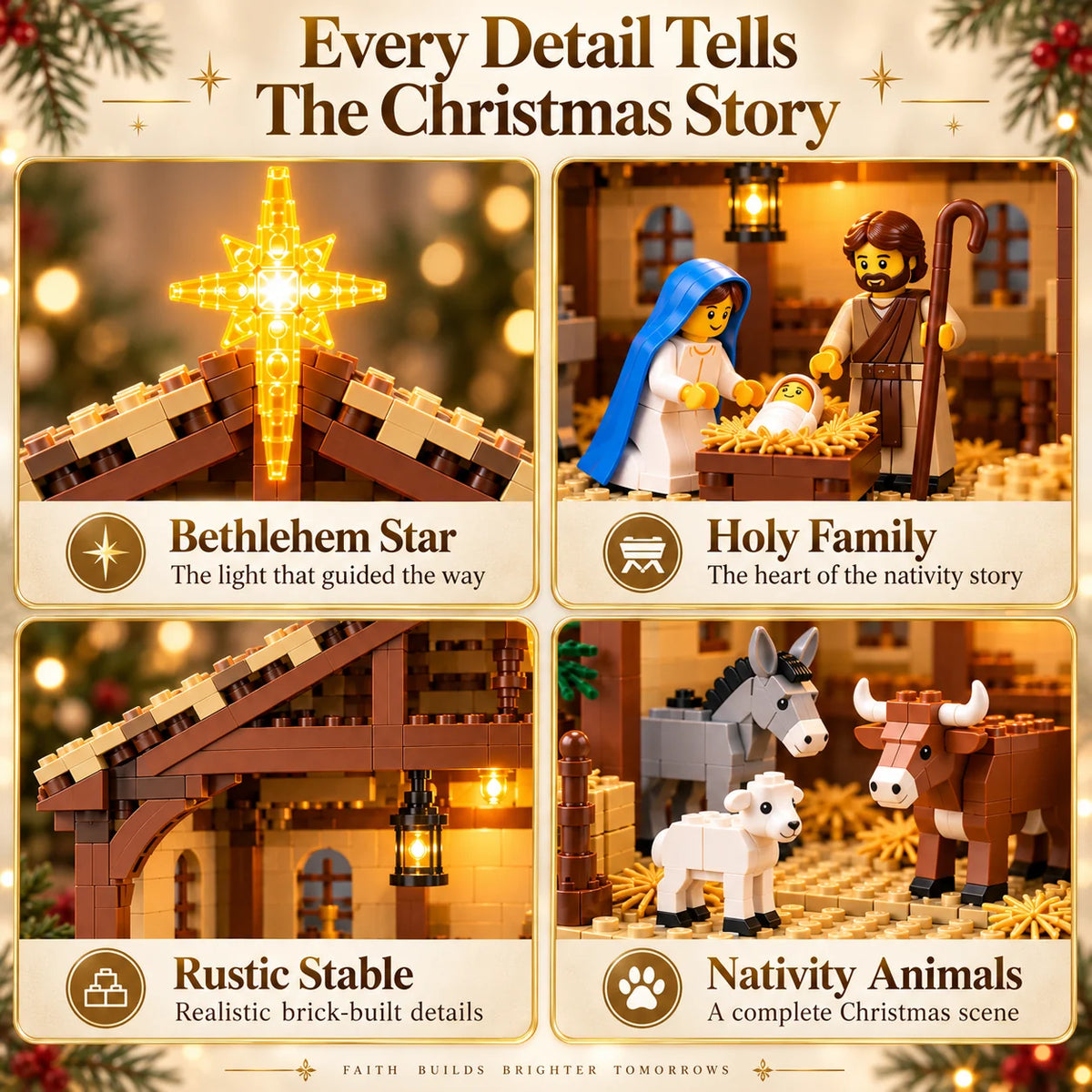 Nativity Building Block Set Light-Up Stable & Bethlehem Star