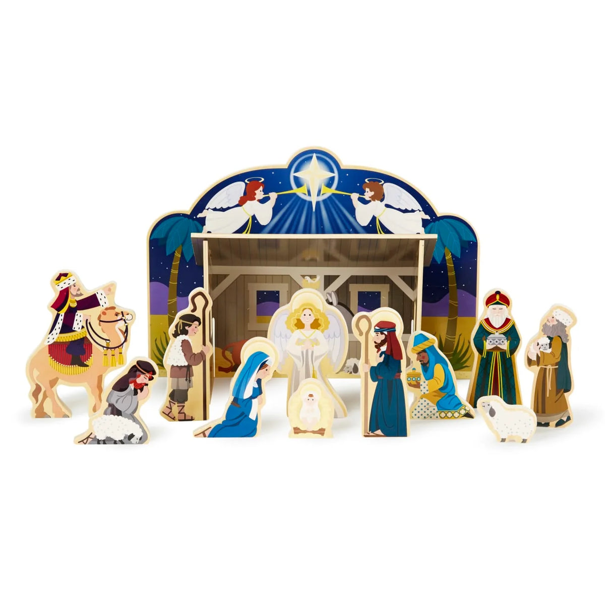 Nativity Set Wooden Interlocking Stable & 11 Figures