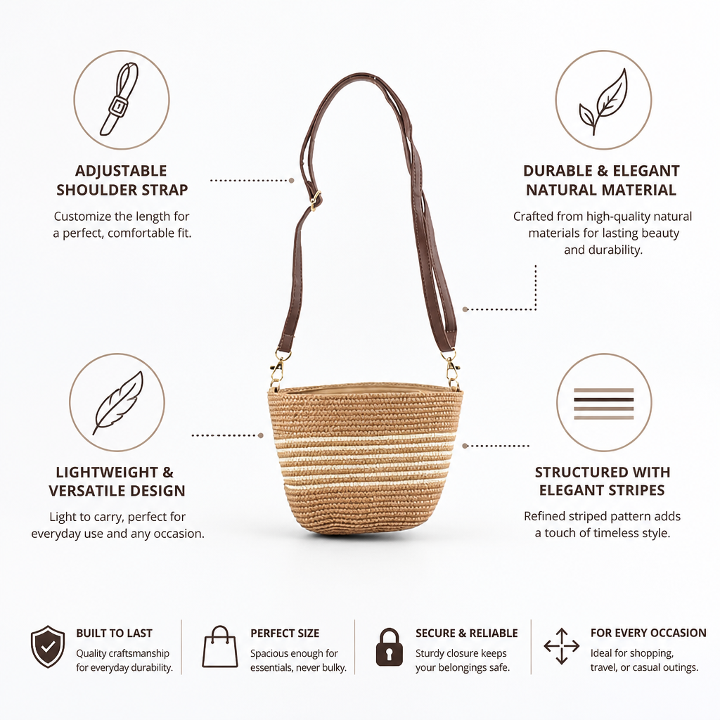 Natural Material Adjustable Strap Shoulder Bag
